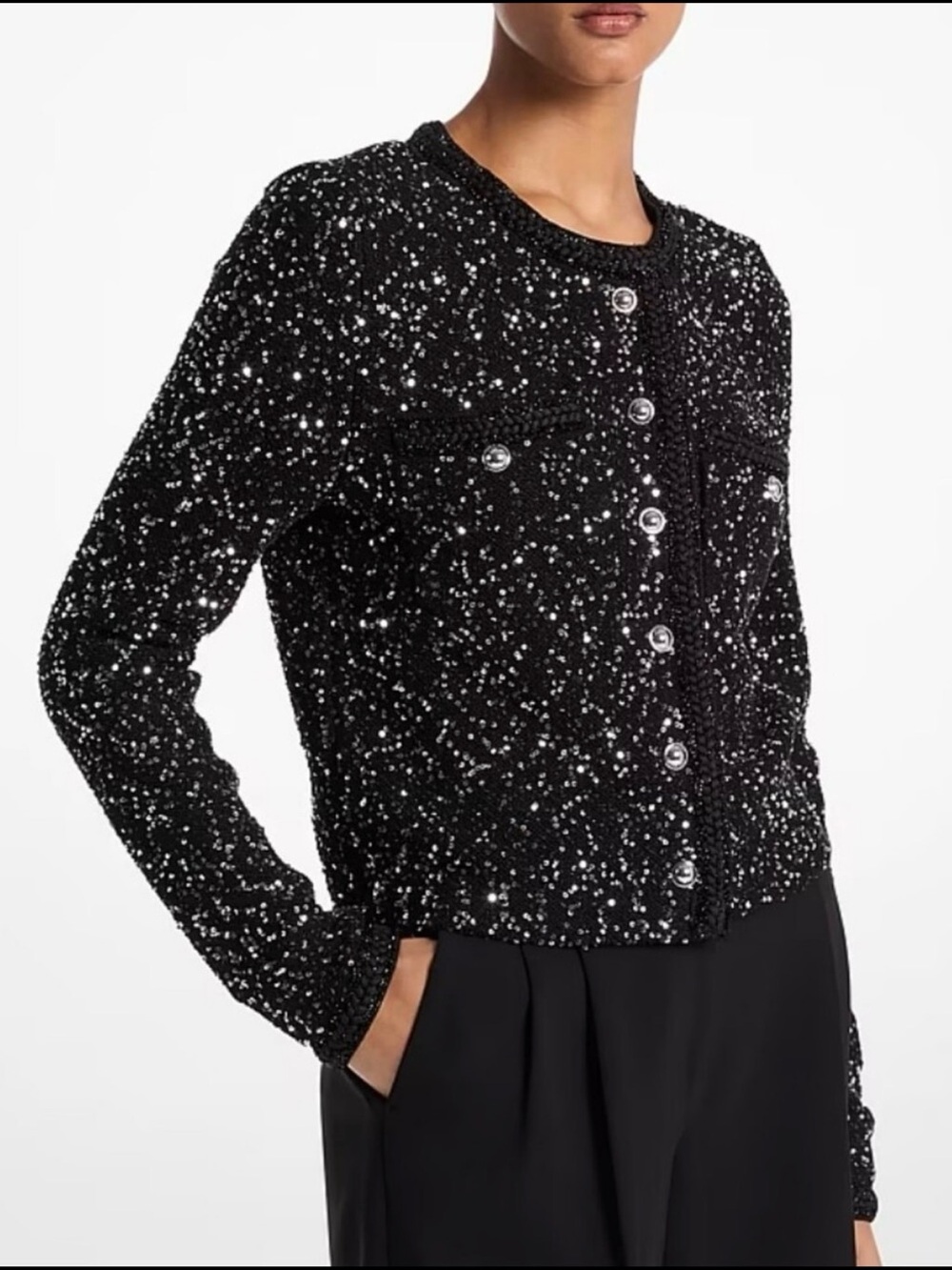 Gorgeous Michael Kors Sequined Metallic Stretch Knit Jacket - Size XL